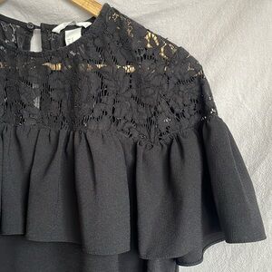 H&M Black A-Line Mini Dress with Lace Trim